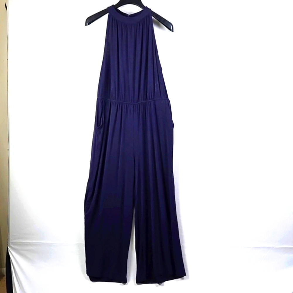 Emerald Navy Blue Womens Round Neck Jumpsuit Sz M
